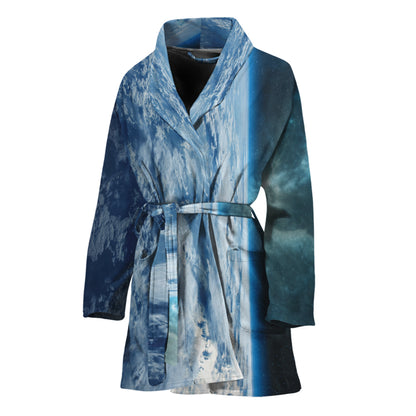 Space And Earth Print Women's Bathrobe