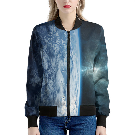 Space And Earth Print Women's Bomber Jacket