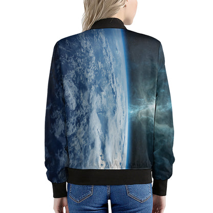 Space And Earth Print Women's Bomber Jacket