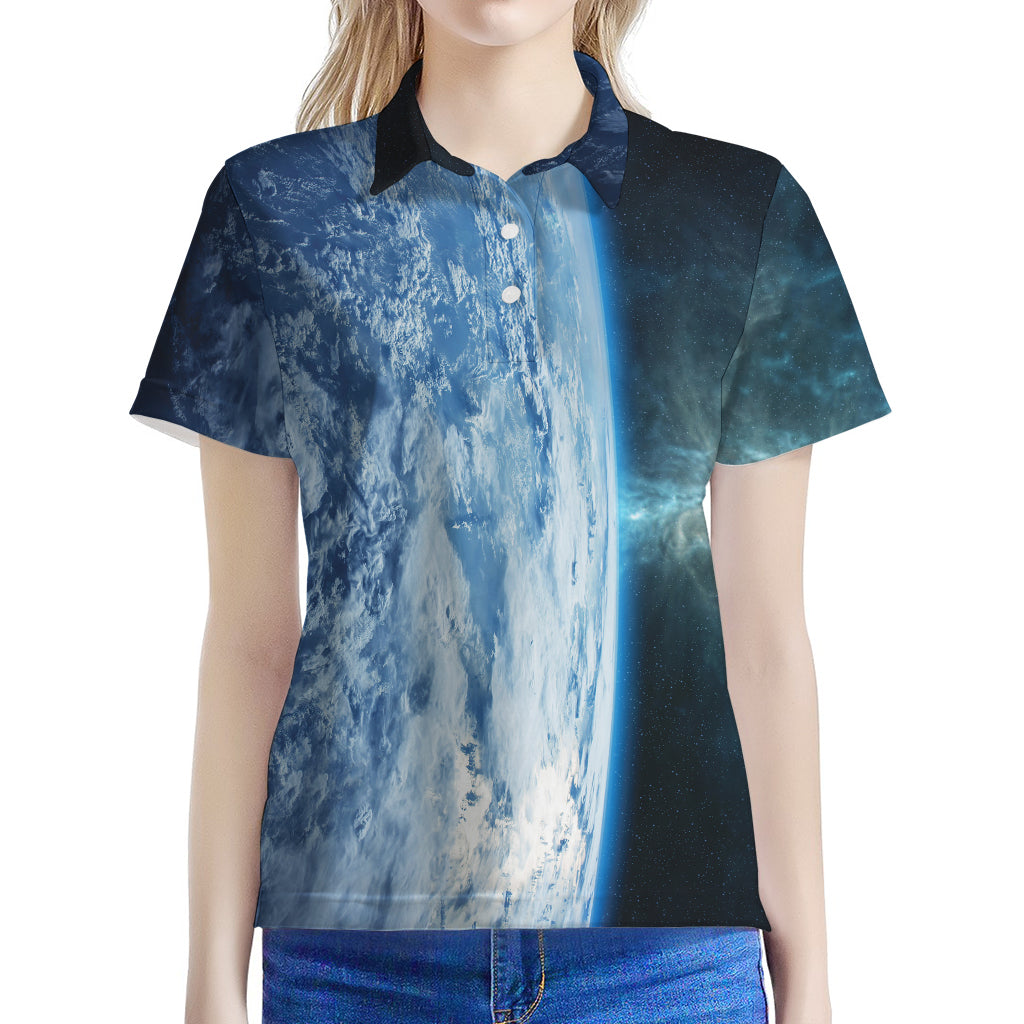 Space And Earth Print Women's Polo Shirt