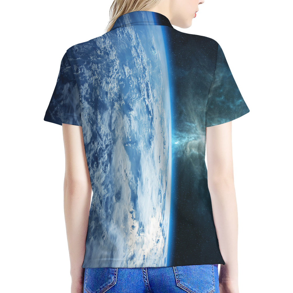 Space And Earth Print Women's Polo Shirt