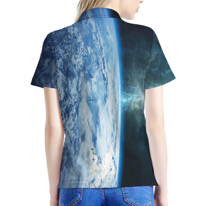 Space And Earth Print Women's Polo Shirt