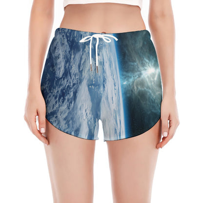 Space And Earth Print Women's Split Running Shorts