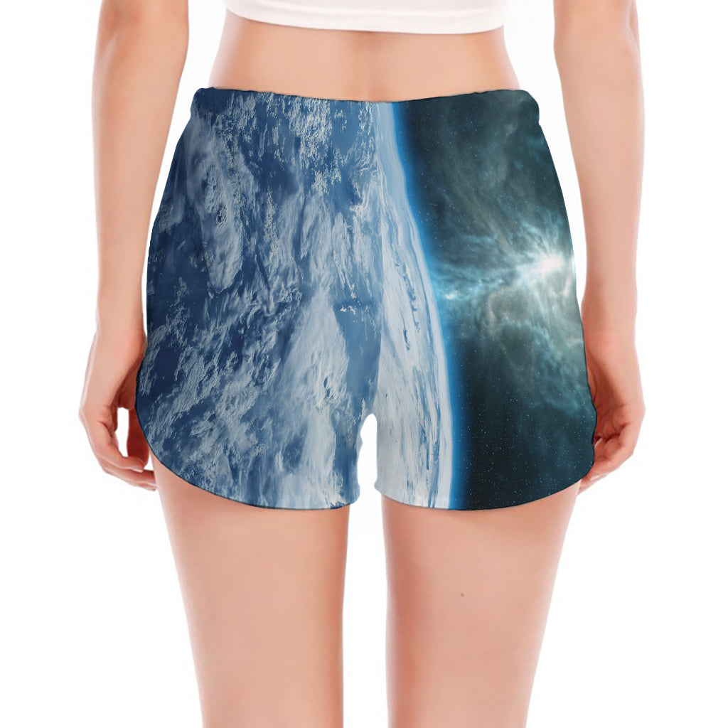 Space And Earth Print Women's Split Running Shorts