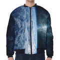 Space And Earth Print Zip Sleeve Bomber Jacket