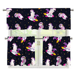 Space Astronaut Unicorn Pattern Print 3 Piece Kitchen Curtains