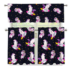 Space Astronaut Unicorn Pattern Print 3 Piece Kitchen Curtains