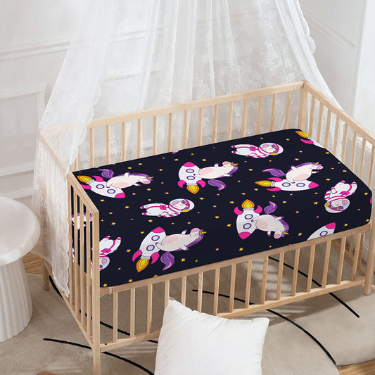 Space Astronaut Unicorn Pattern Print Baby Crib Sheet