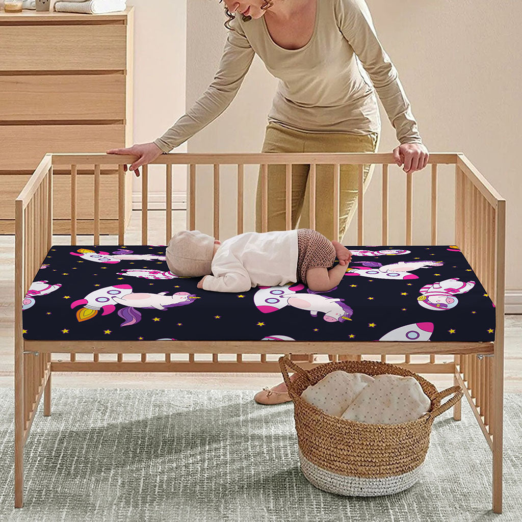 Space Astronaut Unicorn Pattern Print Baby Crib Sheet