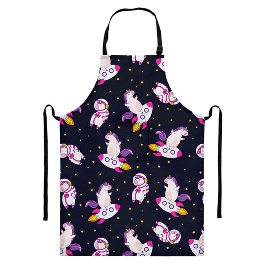 Space Astronaut Unicorn Pattern Print Bib Apron With Pocket