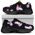 Space Astronaut Unicorn Pattern Print Black Chunky Shoes