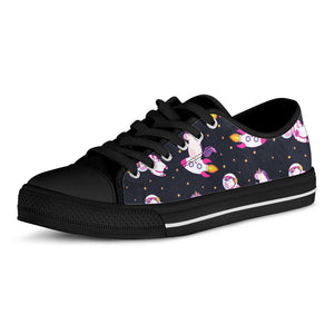 Space Astronaut Unicorn Pattern Print Black Low Top Sneakers