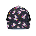 Space Astronaut Unicorn Pattern Print Black Mesh Trucker Hat