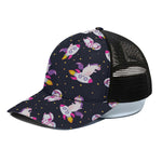 Space Astronaut Unicorn Pattern Print Black Mesh Trucker Cap