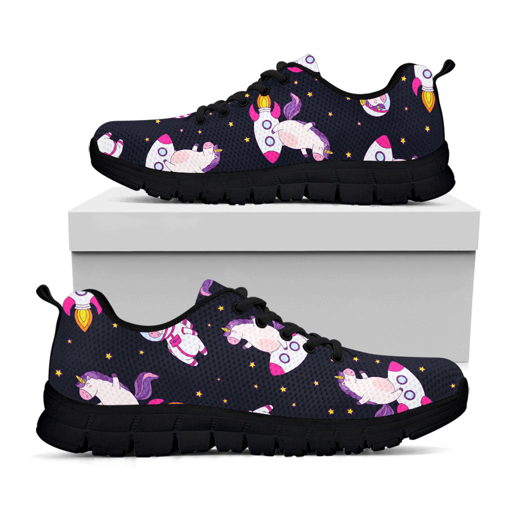 Space Astronaut Unicorn Pattern Print Black Running Shoes