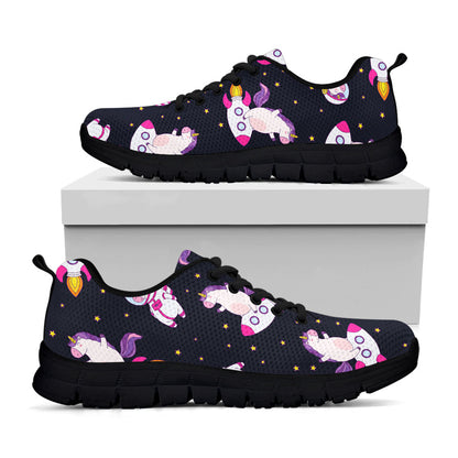 Space Astronaut Unicorn Pattern Print Black Running Shoes