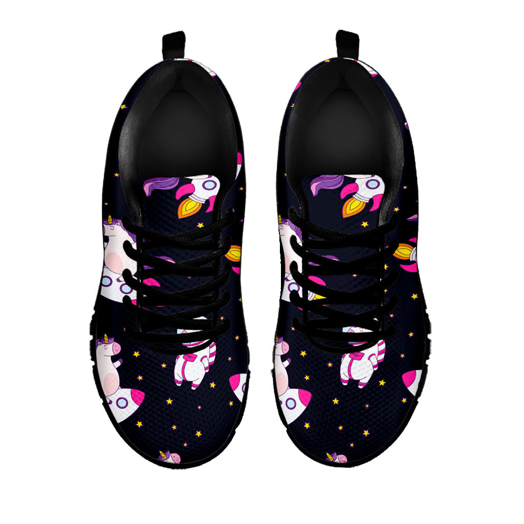 Space Astronaut Unicorn Pattern Print Black Running Shoes