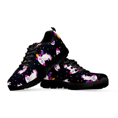Space Astronaut Unicorn Pattern Print Black Running Shoes
