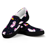 Space Astronaut Unicorn Pattern Print Black Slip On Sneakers