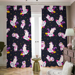 Space Astronaut Unicorn Pattern Print Blackout Pencil Pleat Curtains