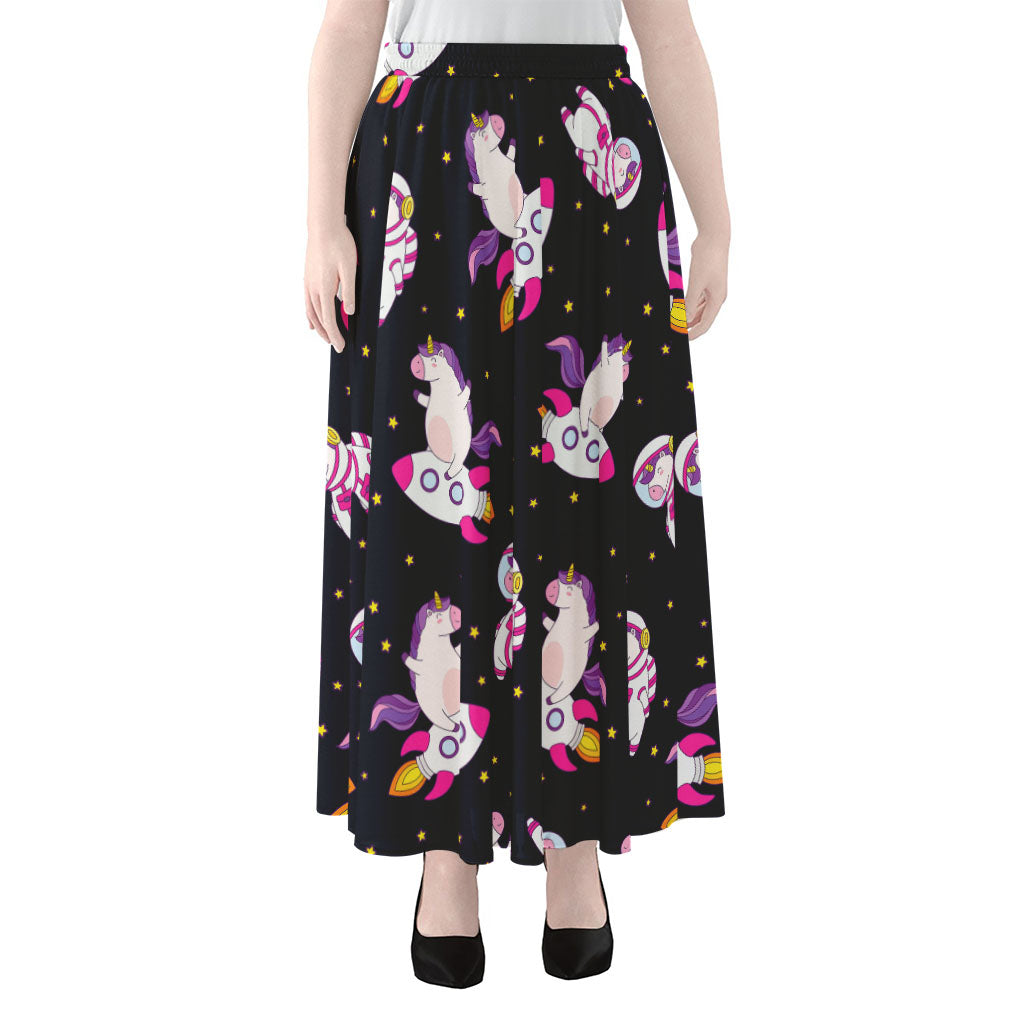 Space Astronaut Unicorn Pattern Print Chiffon Maxi Skirt