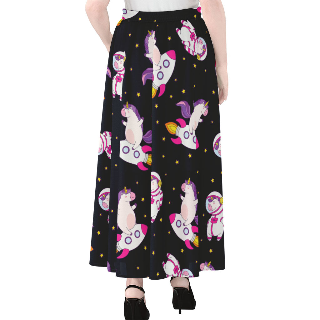 Space Astronaut Unicorn Pattern Print Chiffon Maxi Skirt