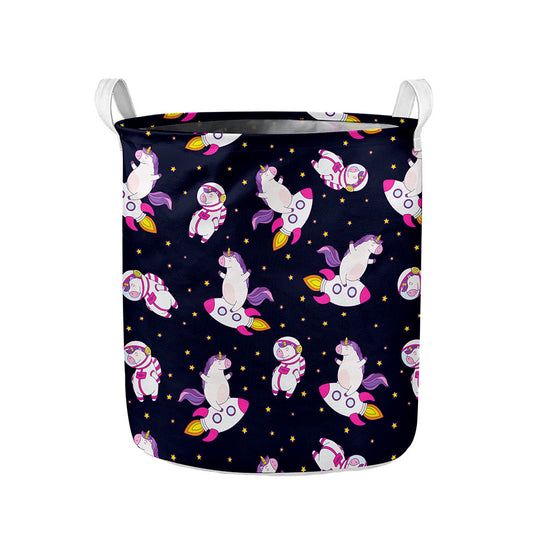 Space Astronaut Unicorn Pattern Print Collapsible Laundry Basket