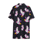 Space Astronaut Unicorn Pattern Print Cotton Hawaiian Shirt