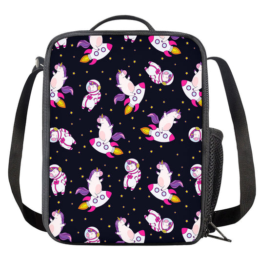 Space Astronaut Unicorn Pattern Print Crossbody Lunch Bag