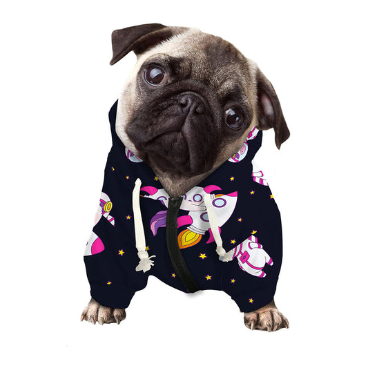 Space Astronaut Unicorn Pattern Print Dog Zip Up Hoodie