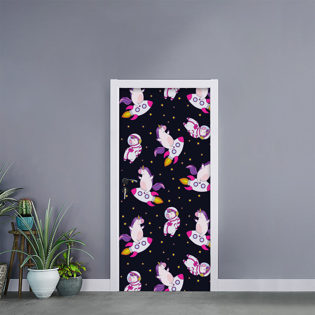 Space Astronaut Unicorn Pattern Print Door Sticker