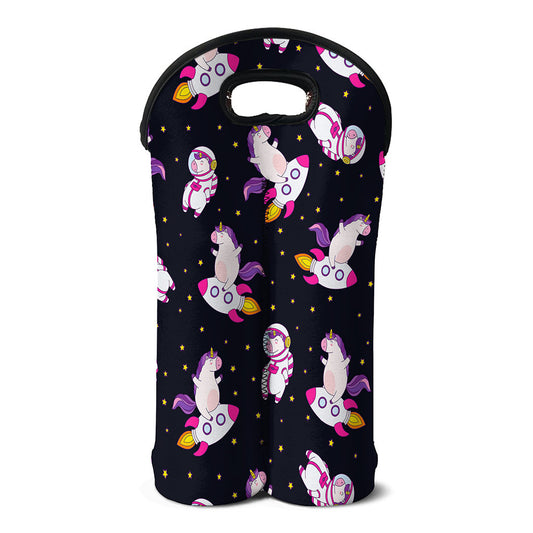 Space Astronaut Unicorn Pattern Print Double Neoprene Wine Tote