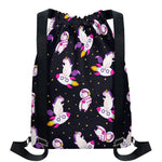 Space Astronaut Unicorn Pattern Print Drawstring Backpack