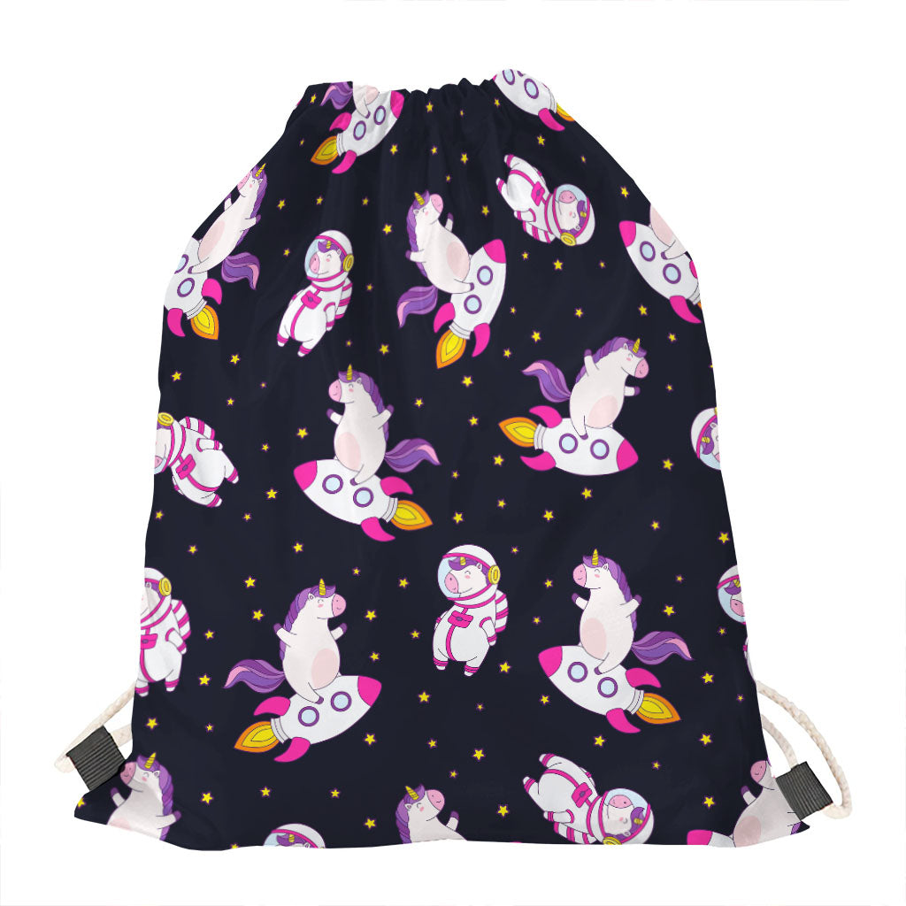 Space Astronaut Unicorn Pattern Print Drawstring Bag