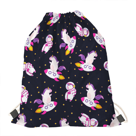 Space Astronaut Unicorn Pattern Print Drawstring Bag