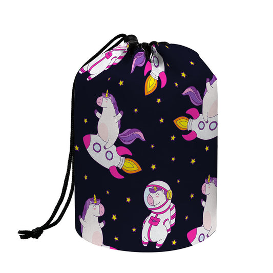 Space Astronaut Unicorn Pattern Print Drawstring Makeup Bag