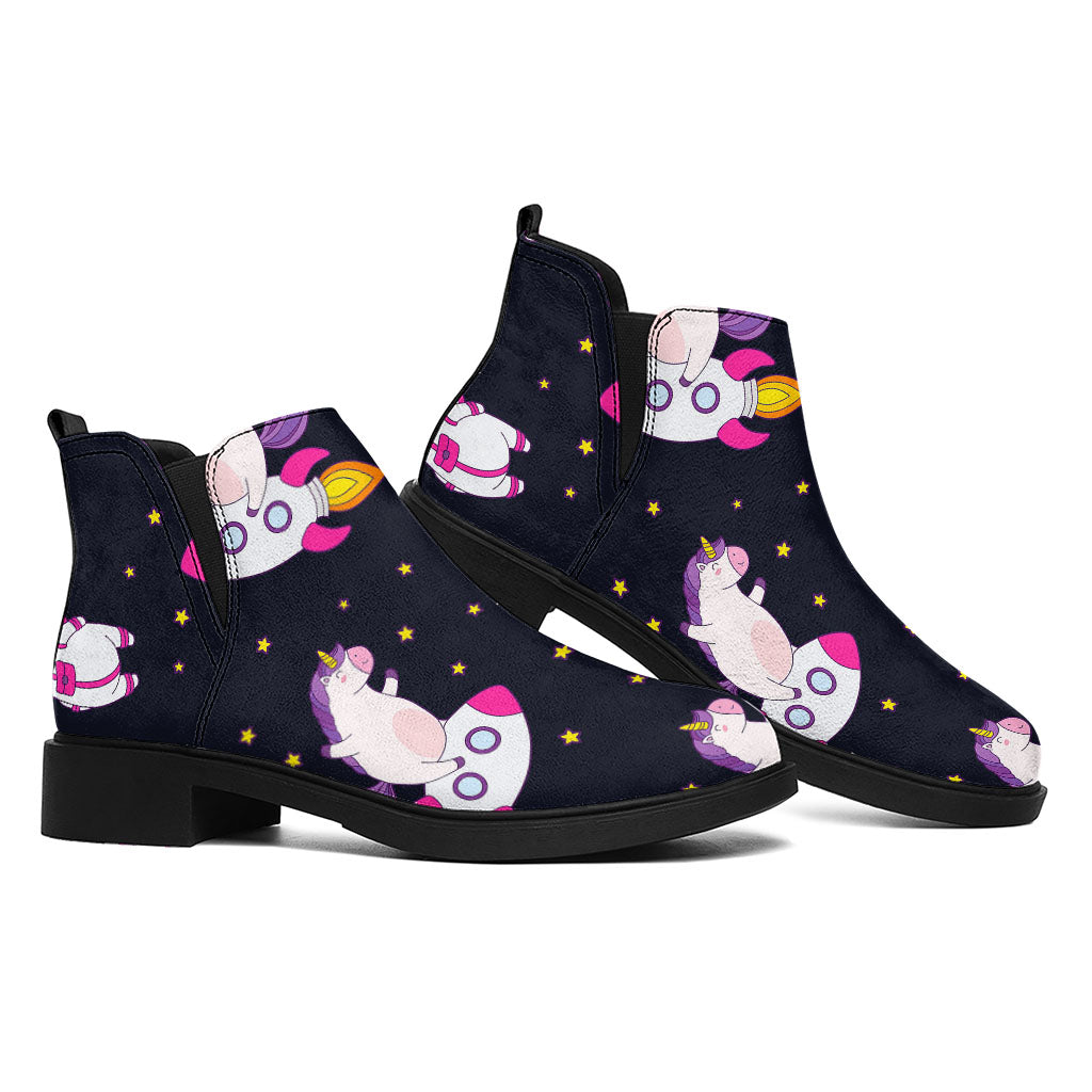 Space Astronaut Unicorn Pattern Print Flat Ankle Boots