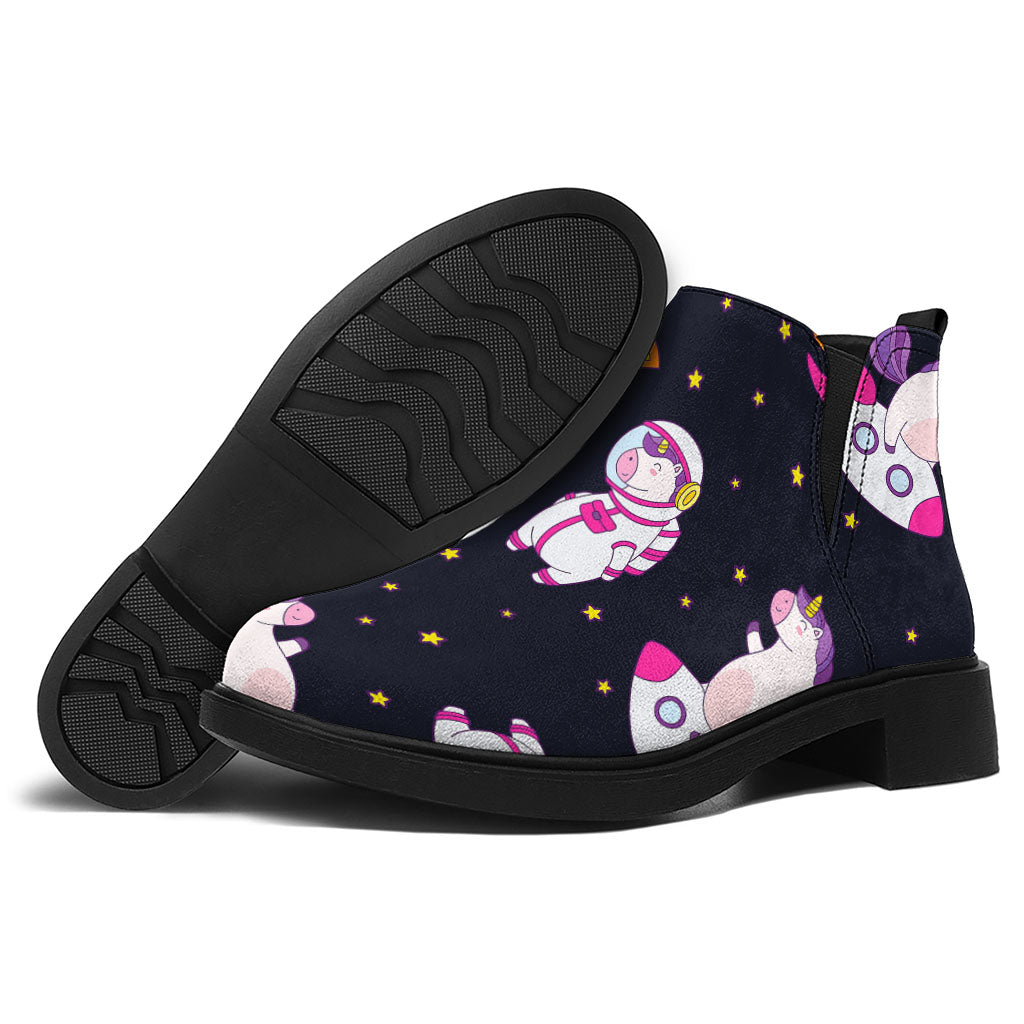 Space Astronaut Unicorn Pattern Print Flat Ankle Boots