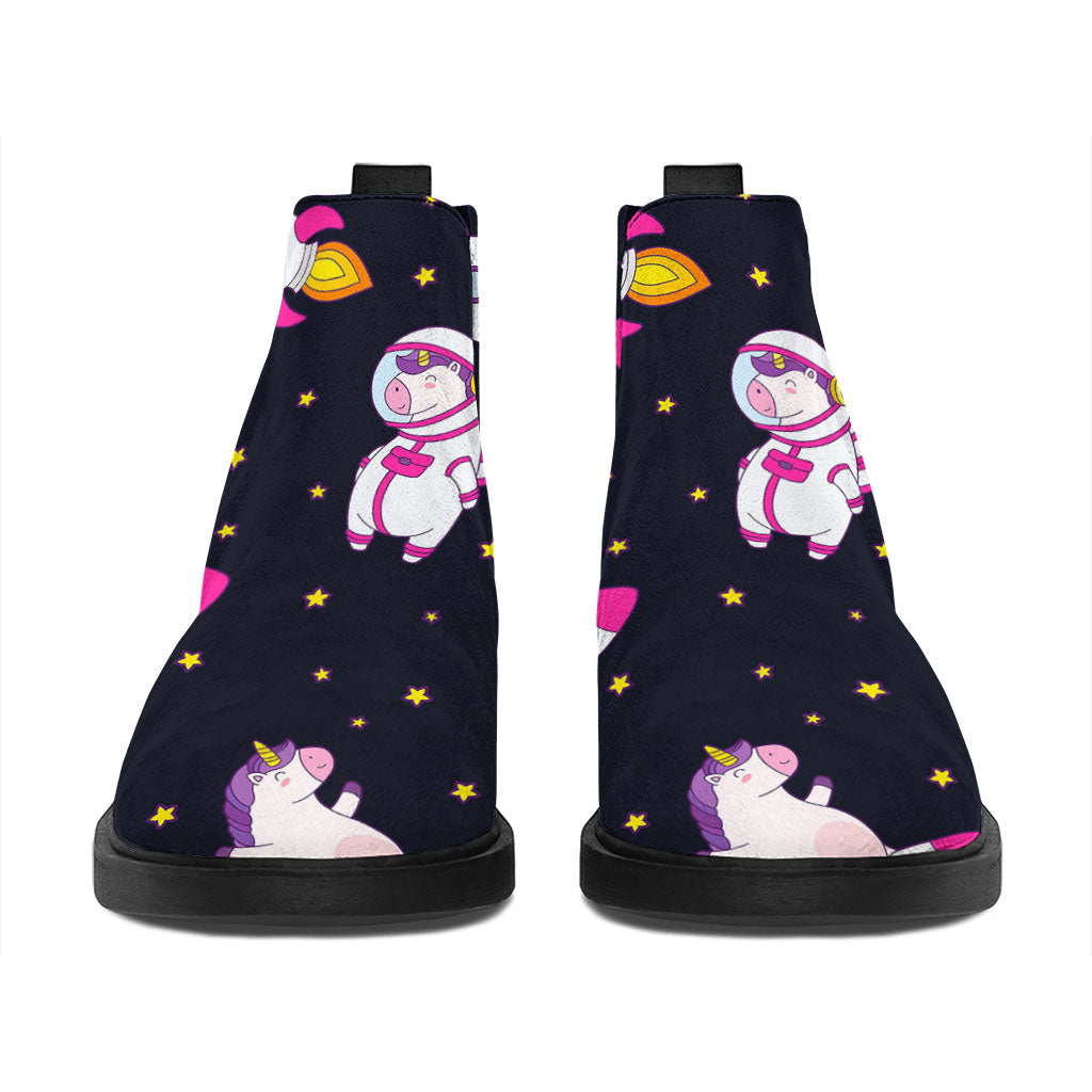 Space Astronaut Unicorn Pattern Print Flat Ankle Boots