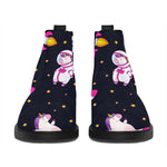 Space Astronaut Unicorn Pattern Print Flat Ankle Boots