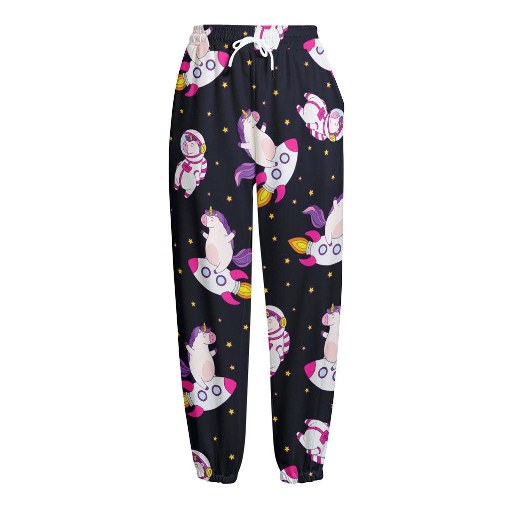 Space Astronaut Unicorn Pattern Print Fleece Lined Knit Pants