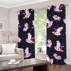 Space Astronaut Unicorn Pattern Print Grommet Curtains