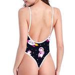 Space Astronaut Unicorn Pattern Print High Cut One Piece Swimsuit