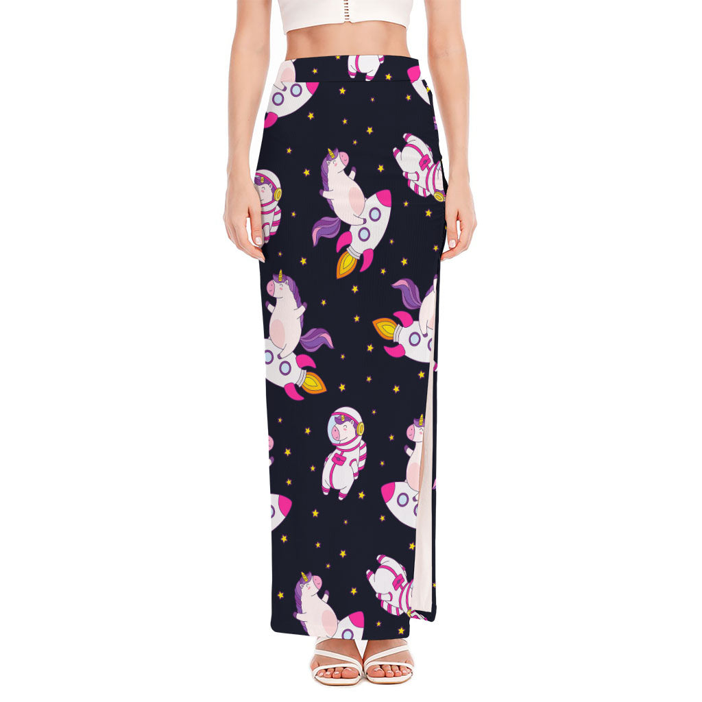 Space Astronaut Unicorn Pattern Print High Slit Maxi Skirt