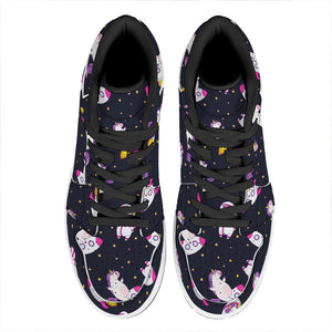 Space Astronaut Unicorn Pattern Print High Top Leather Sneakers