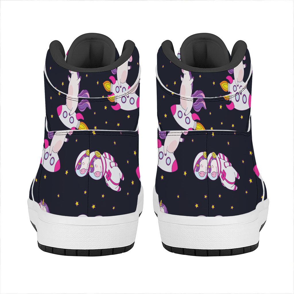 Space Astronaut Unicorn Pattern Print High Top Leather Sneakers