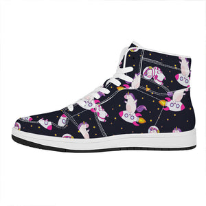 Space Astronaut Unicorn Pattern Print High Top Leather Sneakers