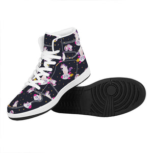 Space Astronaut Unicorn Pattern Print High Top Leather Sneakers