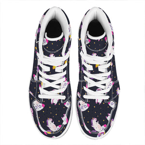 Space Astronaut Unicorn Pattern Print High Top Leather Sneakers