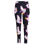 Space Astronaut Unicorn Pattern Print High-Waisted Pocket Leggings